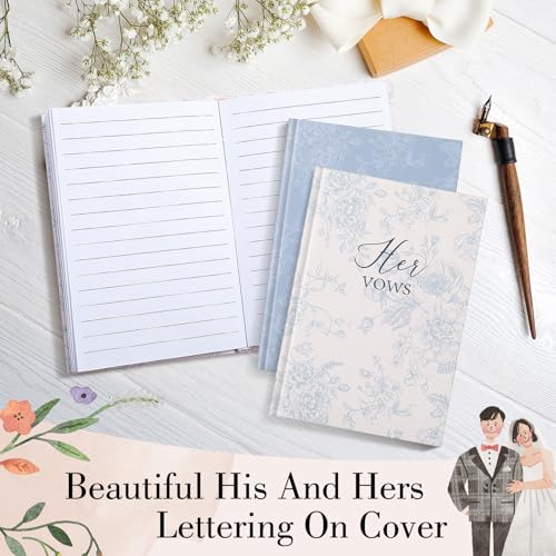 Image of Engrowtic Set of 2 Wedding Vow Books His and Hers (6.06x4.17) Premium Wedding Keepsake Essentials Elegant Bridal Shower Engagement Ceremony Gift for Bride Groom(Blue,Floral)