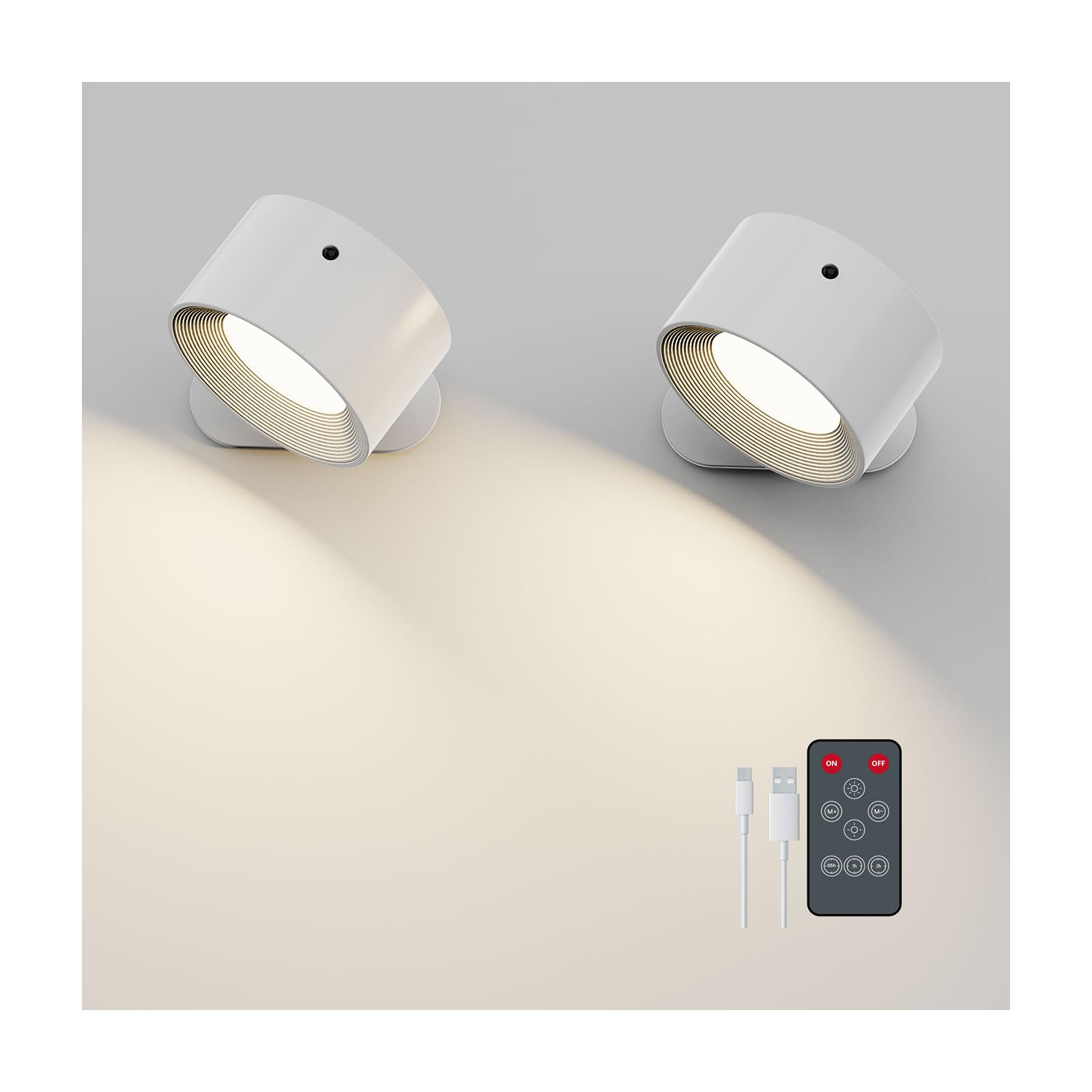 Feallive LED Wall Lights with USB Charging Port 2 Pcs Reading Light, Dimmable Touch Control 3 Brightness Levels Wall Spotlights 360 Free Rotation Bedside Sconce Lamp for Bedroom Remote Control White โ image 1