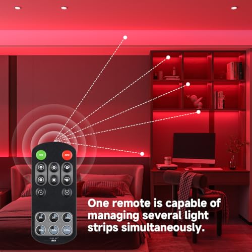 Image of BTF-LIGHTING Red Color COB LED Strip Light, UL Listed High Density Flexible Tape Light with RF Remote & ETL Power Adapter, DC12V 16.4FT Ultra Bright Light for Cabinet Kitchen Home Indoor Lighting