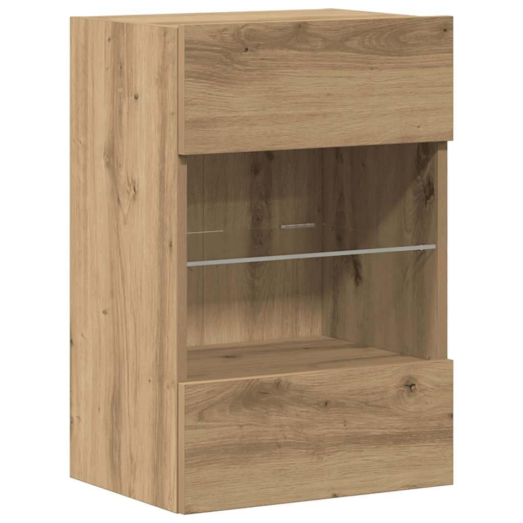 Szafki wiszące z oświetleniem LED Dąb Artisan 2 sztuki brąz