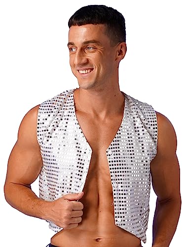 Jugaoge Men's Sequins Vest Top Shiny Party Nightclub Stylish Vest Waistcoat Party Dress Suit Vest3