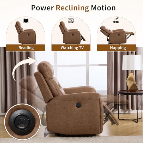 Image of ANJ Power Oversized Reclining Sofa Couch Set of 2, Breathable Faux Leather 3-Seater Electric Recliner Couches with USB&Type-C Charging Ports for Living Room, Brown