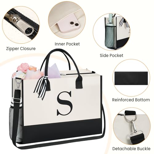 Image of BAGAIL Personalized Initial Tote Bag,Birthday Gifts for Women, Monogrammed Beach Bag for Mom, Teachers, Friends