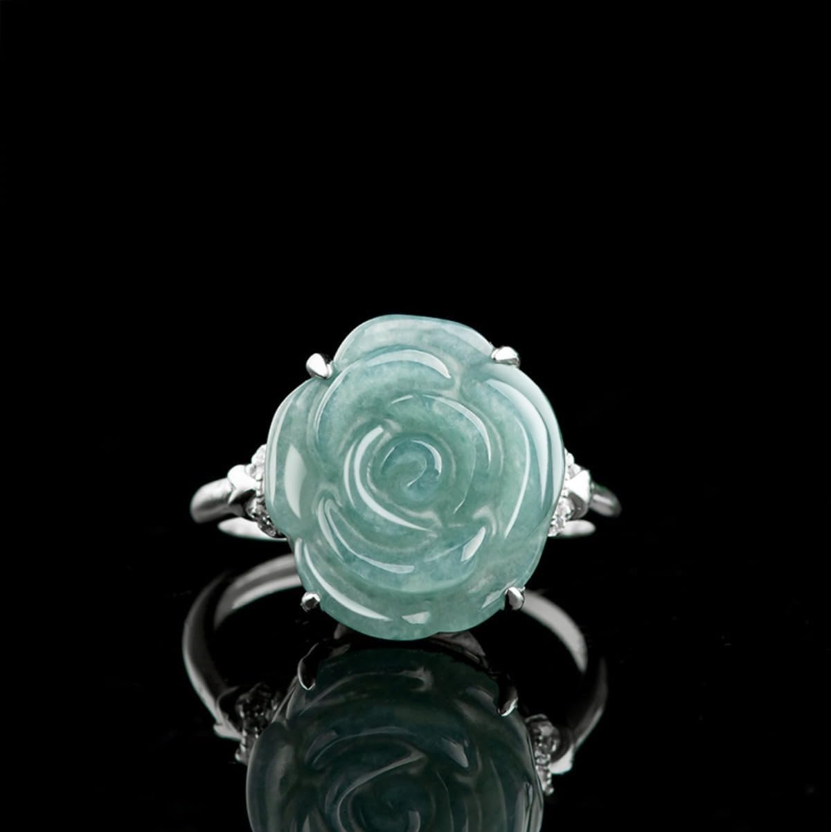 S925 Sterling Silver Jade Ring, Flower-Shaped A-Goods Hetian Jade Open Rings, A Charming Gift for Your Best Friend on Her Birthday