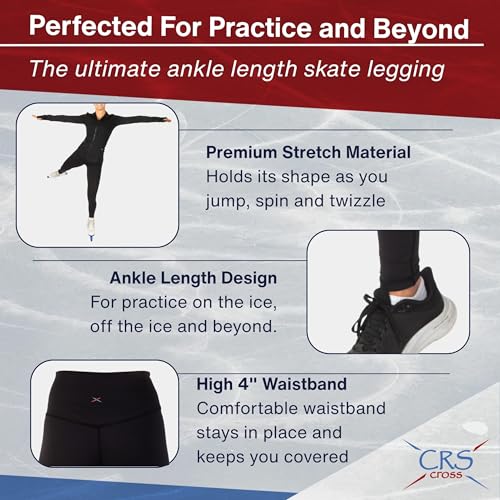 Image of CRS Cross Ice Skating Leggings. Black Over Skate Legging. High-Rise, Practice Pants for Figure Skater Girls and Women.