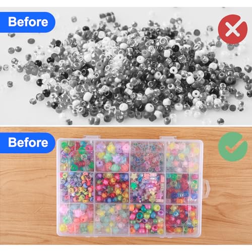 Image of Bead Organizer Box, 1 Pack 12 Grids Plastic Storage Box with 18 Removable Grids Compartments, Small Plastic Jewelry Organizer Box for Beads Jewelry Earring Cosmetics Craft Tackle Pills