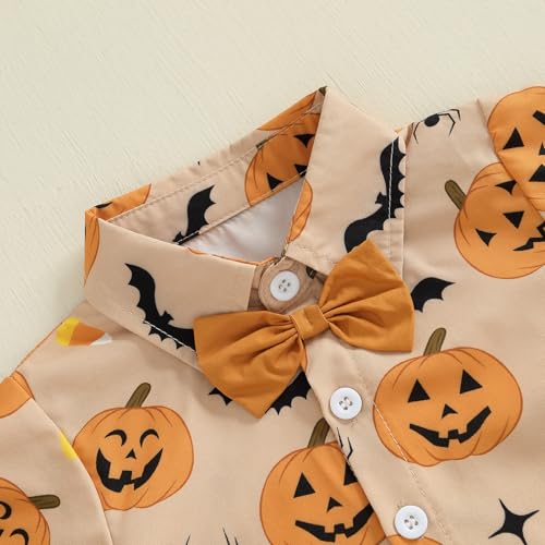 Image of Biayxms Baby Boy Halloween Outfits Pumpkins Gentlemen Suit Short Sleeve Button Up Shirts Shorts Pants Baby Halloween Clothes