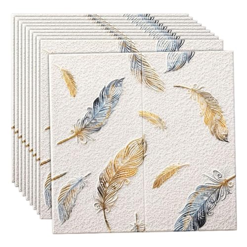 WrapWall 3D Brick Wallpaper PE Foam self Adhesive Brick Design Wall Stickers/DIY Wallpaper for Home Hotel Living Room Bedroom Cafe Decor || Size 70 * 70 cm (Feather-White, 1)