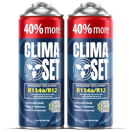 ClimaSet Recambio gas R134a R12   Kit recarga aire acondicionado coche 2x235 g   Sustituto del refrigerante R134a   botella refrigerante coche   Gas aire acondicionado coche   ECO