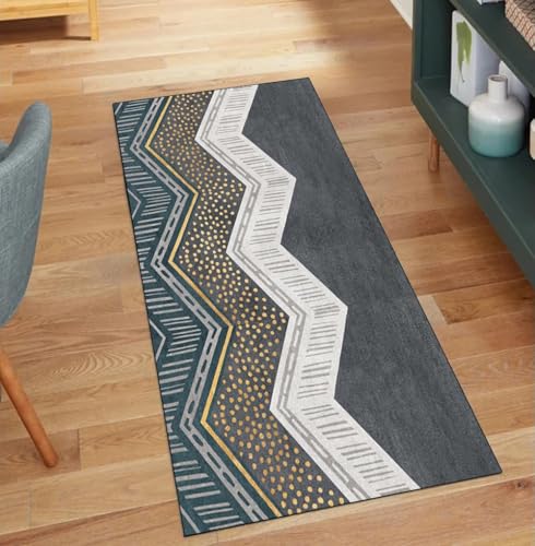 Alfombra gris para pasillo moderna de 100 x 250 cm antideslizante lavable 2
