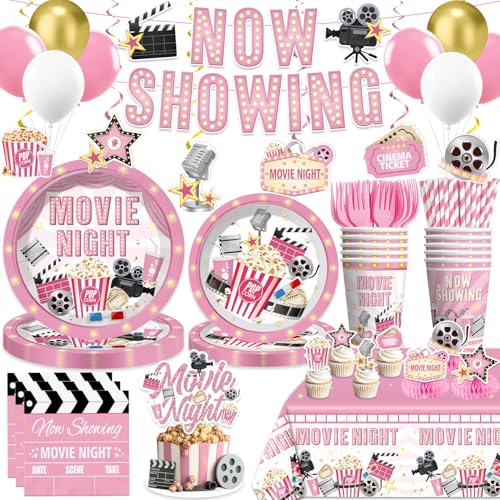 Yingoto 213 PCS Pink Movie Night Decorations, Movie Theme Party