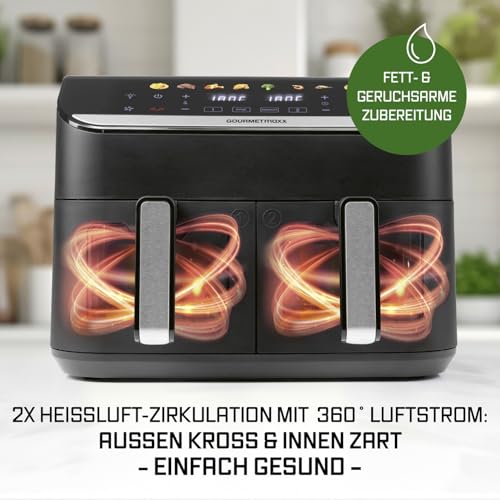 Friteuse 9 L GOURMETmaxx AirGenius pour cuisiner deux aliments sans mélanger