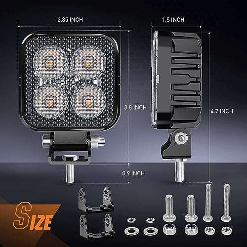 Image of Nilight 2PCS 3 Inch 15W Amber LED Pods Square Built-in EMC Work Flood Beam for Offroad Lighting Side Light Rear Back-Up Light for Tractor Truck Motorcycle Boat ATV UTV