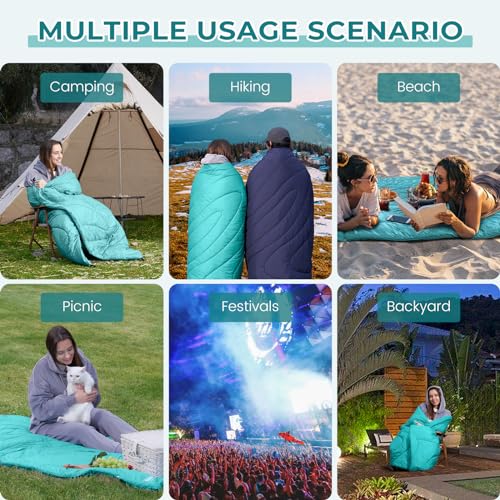 Snuggle-Sac-Outdoor-Puffy-Camping-Blanket-Packable-Water-Resistant-Warm-Down-Alternative-Stadium-Hiking-Blanket-Lightweight-Compact-Camping-Quilt-Blankets-for-Travel-Beach-Picnic-55-x-70-Teal