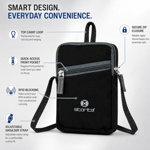 Image of Storite Travel Sling Bag for Men & Women, Black | Durable Fabric, Compact Design, Adjustable Strap, Comfortable Carry, Travel, Office, Hiking, Passport Carry
