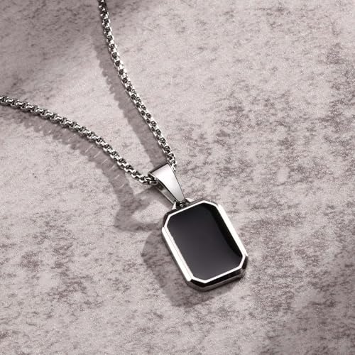 Collier à pendentif carré étanche en émail noir de haute qualité - 2