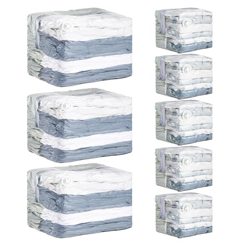 Image of TAILI 8 Pack Cube Vacuum Storage Bags, Combo(3 Jumbo+5 Medium), Cream