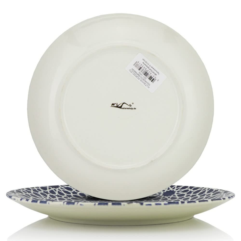 Juego de 6 platos de porcelana oriental redondos, 27 cm de diámetro, color azul y blanco