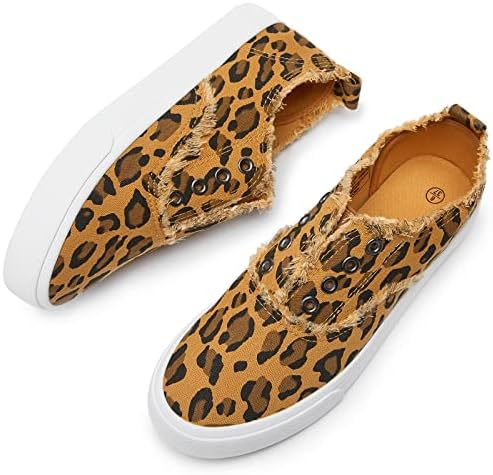 POVOGER Womens Slip On Sneakers Canvas Shoes for Women Tennis Shoes Fashion Sneakers Walking Casual Comfortable (Leopard Printed,US07)