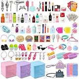 110 piezas de accesorios en miniatura para casa de muñecas, juego de maquillaje de baño, joyería, mini bolso, champú,...