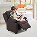 Costzon Kids Recliner, Leather Recliner Chair w/Footrest, Armrest Storage, Headrest & Lumbar Support, Ergonomic Lounge Chair for Living & Gaming Room, Adjustable Recliner Sofa for Boys Girls (Brown)