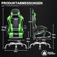 GTPLAYER Bürostuhl Gaming Stuhl Massage Gaming Sessel Ergonomischer Gamer Stuhl mit Fußstütze, Kopfstütze Massage-Lendenkissen, Gepolstert Gaming Chair, Drehsessel Kunstleder-Salbeigrün – Ansicht 2