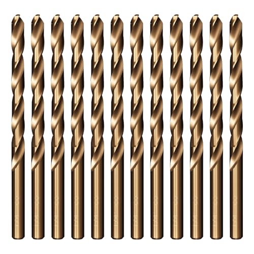 Image of Techhyren 12pcs Cobalt Drill Bit Set, 1/4" M35 HSS Jobber Length Metal Drill Bit Set for Stainless Steel, Hard Metal, Cast Iron, Wood and Plastic, with Storage Case
