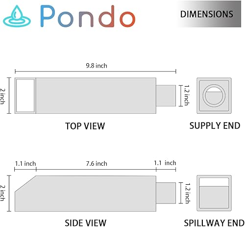 Miniatura 4 de PONDO Escurridor cuadrado de 8 pulgadas, fuente de agua de acero inoxidable cepillado de níquel 316, fuente de derrame para jardín, piscina,