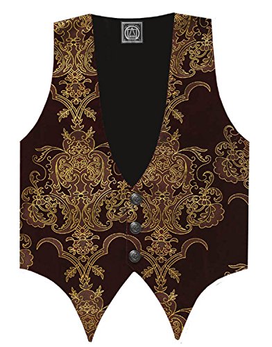 Victorian Vagabond Steampunk Gothic Patterened Velvet Men's Vest Burgundy Gold (XXL)