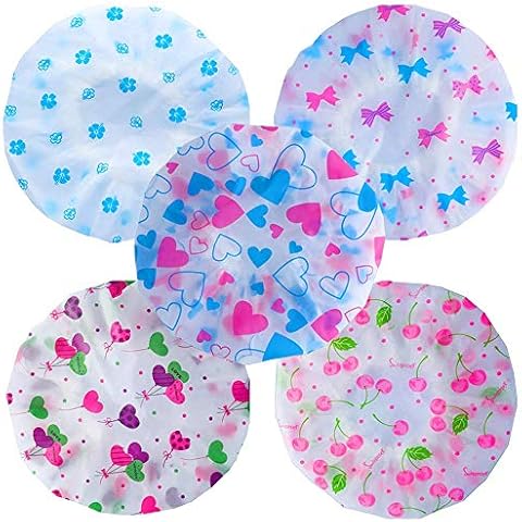 Molylove 5 Pieces Shower Cap, Bath Shower Caps, Reusable Waterproof Elastic Flower Printed Shower Cap Bath Cap for Women and Girls and Kids Cover