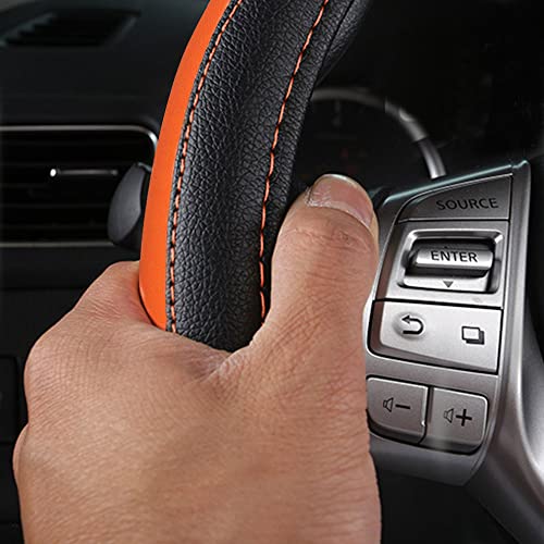 Image of Leather Car Steering Wheel Cover, Non-Slip Car Wheel Cover Protector Breathable Microfiber Leather Universal Fit for Most Cars (Orange-2)