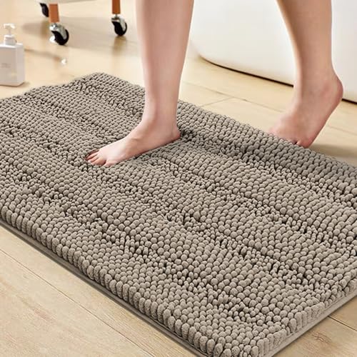 Image of Turquoize Bathroom Rug 20 inchx32 inch, Soft Absorbent Chenille Bath Rug, Taupe