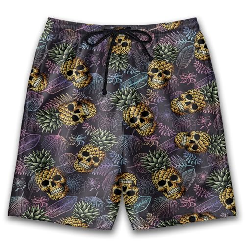 Tropical Mens Swim Trunks - Funny Pineapple Hawaiian Mens Shorts Casual - Summer Drawstring Beachwear Shorts PA66