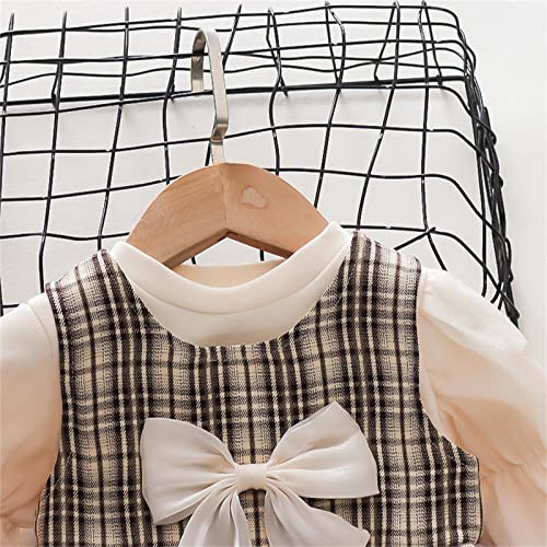 Blusa infantil infantil infantil bebê meninas manga longa lisa blusa com laço xadrez suspensório sai