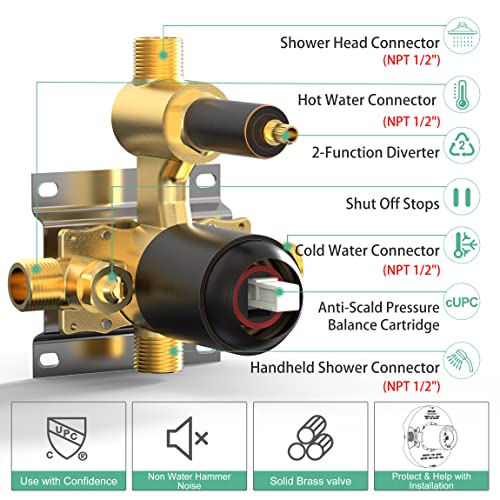 Bronze Shower Faucets Sets Complete - 12-Inch High Pressure Shower Head System - 6 Setting Headheld Shower Head Set- Valve Included (Oil Rubbed) #TOP5