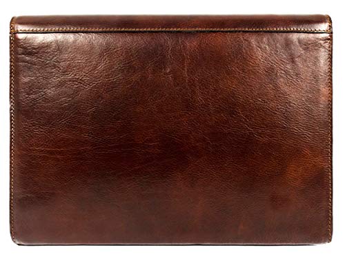 Time Resistance Leather Portfolio With Key Lock - Handmade Full Grain A4 Document Business Case Holder Briefcase #TOP4