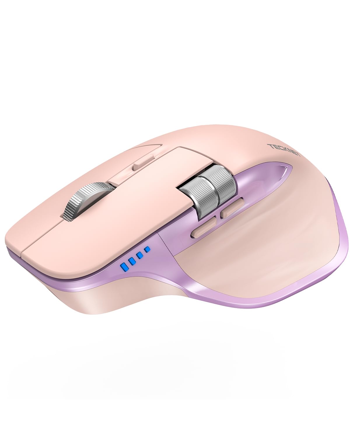 TECKNET Ratón Inalámbrico, 3 Modos (BT 5.3/5.0+2.4G) Recargable Ratón Bluetooth Silencioso con Rueda de Desplazamiento Lateral, 6 Niveles dpi Ajustables Compatible con Windows, macOS, PC - Rosa Global Recycled Standard Global Recycled Standard Global Recycled Standard