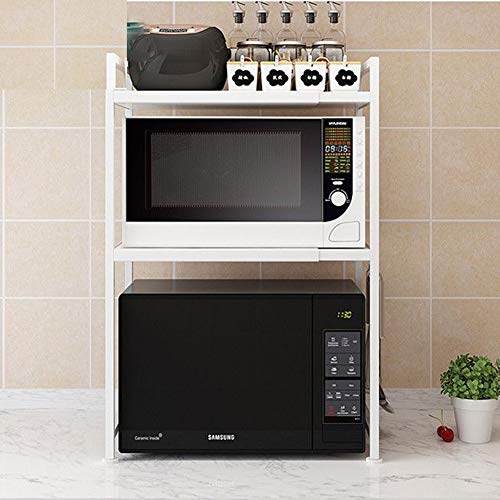 Vinteky Etagère Rangement Cuisine Organisateur Extensible sur Pied Support d'étagère de Cuisine pour Four à Micro-Ondes à Hauteur réglable Meuble Gain de Place (Blanc 3 Niveaux)