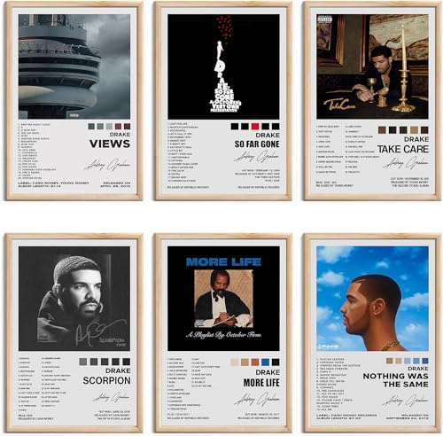 Drake Lot de 6 affiches signées limitées pour couverture d'album, affiches esthétiques sur toile pour filles et garçons, décoration de dortoir, 20,3 x 30,5 cm