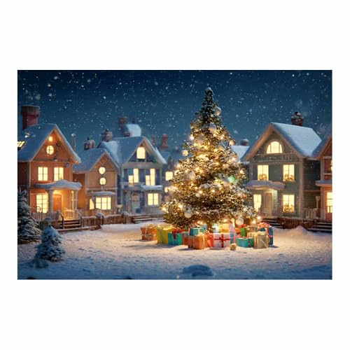 Toile de Noël haut de gamme CUDAOO village hivernal doré67