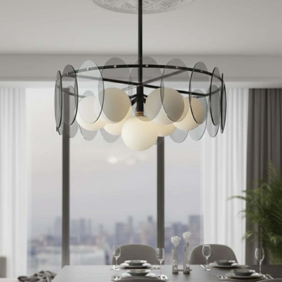 Image of Modern Ceiling Chandelier 600mm|Round Metal Glass Hanging Light for Living Room, Kitchen Island & Dining|Aura Ring Chandelier