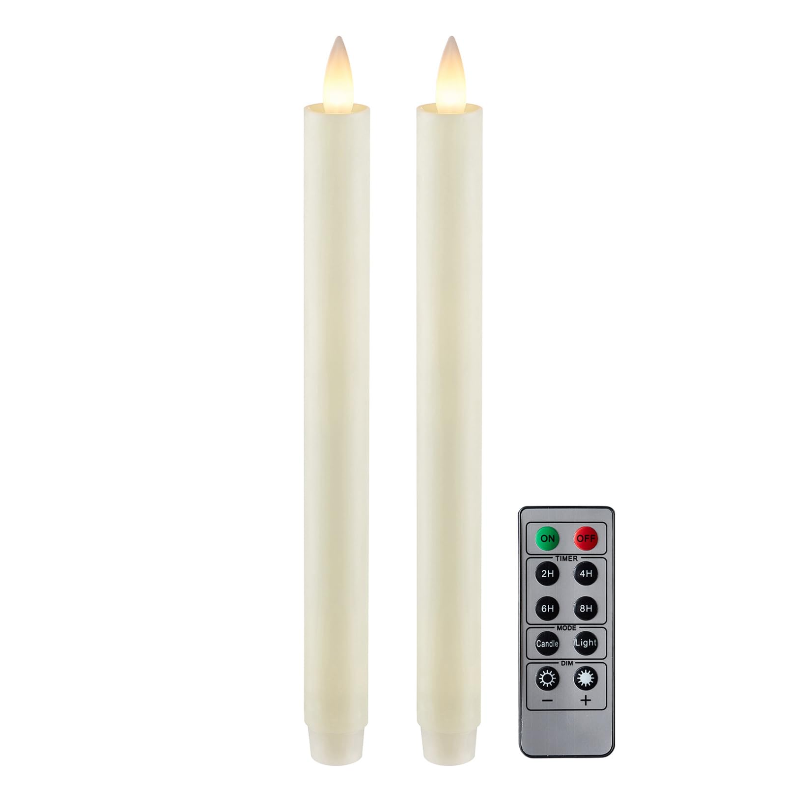 Flameless Taper Candles Flickering with Remote and Timer, 3D Moving Flame Taper Candle Battery Operated to 400 Hours, 9 Inch Window Candles, (Ivory)