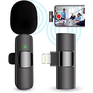 Professional Wireless Microphone for iPhone, iPad, Cordless Lavalier Lapel Omnidirectional Condenser Recording Mic for Video Recording, Live Streaming, Interview Podcast Vlog YouTube Tiktok