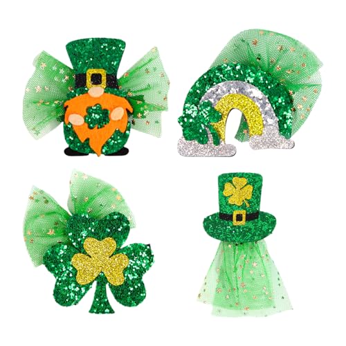 Larfraecy 4PCS Horquillas para el cabello del día de San Patricio Verde Lucky Hair Barrettes Fiesta Irlandesa Accesorios para el Pelo para Niños Adolescentes Niñas Horquillas Para Niños