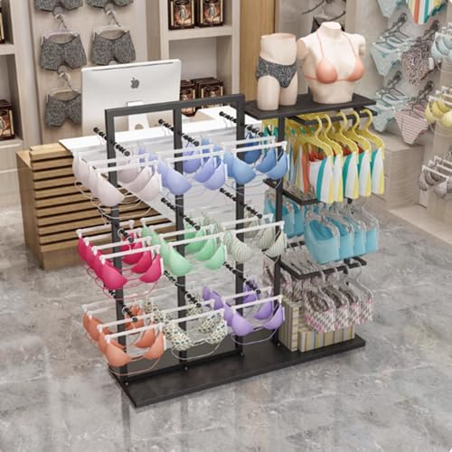 Présentoir à vêtements autoportant à 3 niveaux en métal noir pour boutique de lingerie et collants