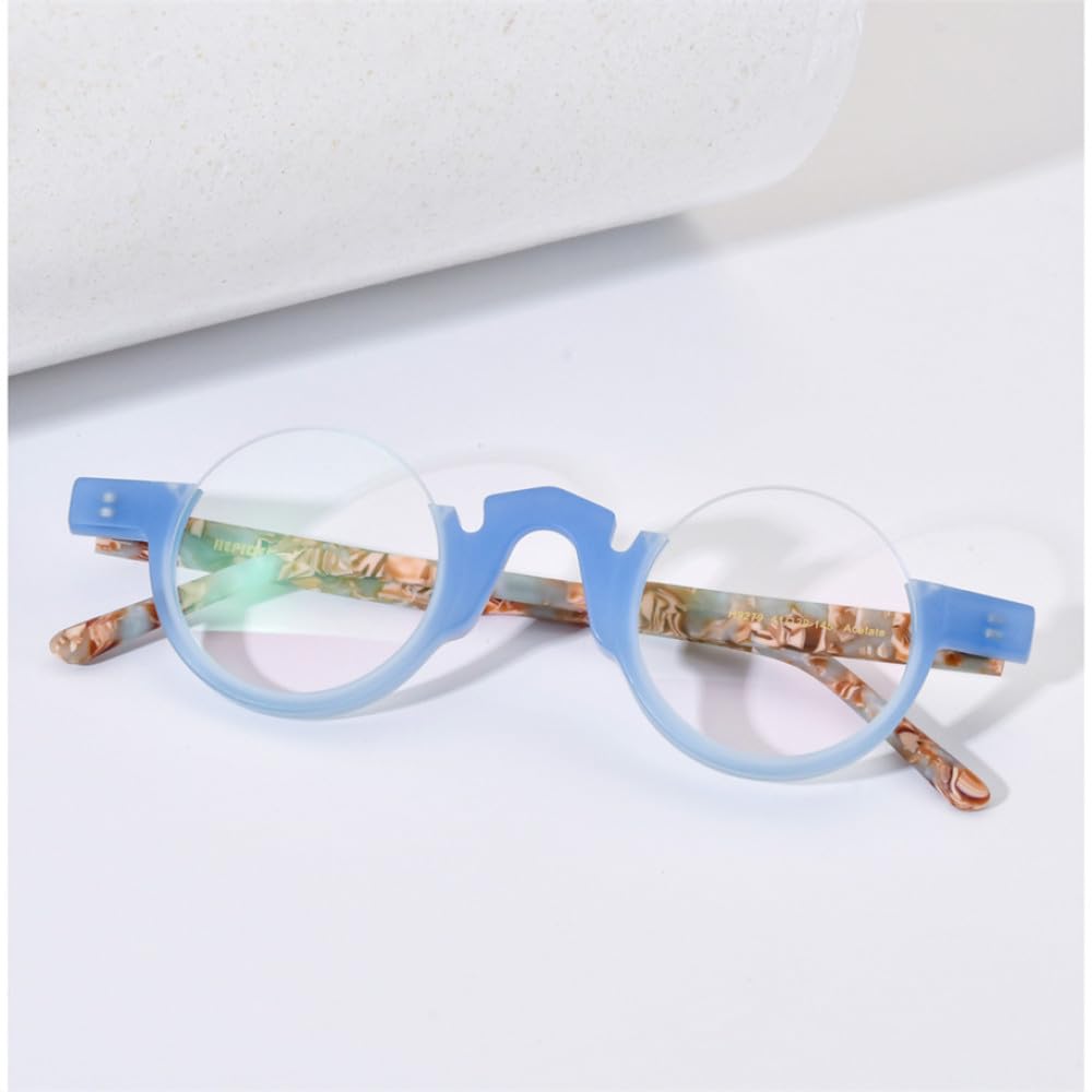 MUTYNE Montura de gafas de acetato mate para mujer, anteojos redondos, gafas de media montura a la moda