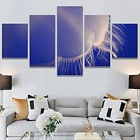 SIGNWIN 5 Panel Canvas Wall Art Group Jellyfish Marine Life Multicolor Photography Realism Tropical Ultra Whimsical for Home Decorations Ready to Hang - 60