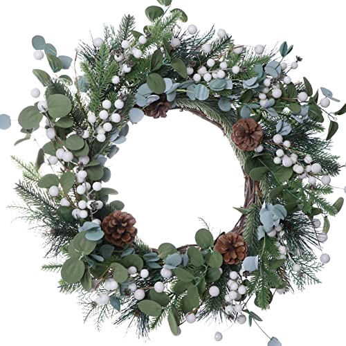 Yawwind 20 Inches Christmas Wreaths For Front Door,Artificial Christmas Wreath Winter Wreaths With White Berries Pine Needles Pine Cones For Christmas Indoor And Outdoor Decor #TOP4