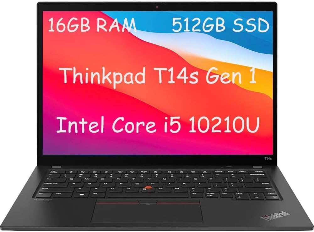 Lenovo Thinkpad T14s Gen 1 Business Laptop, 14" FHD Notebook, Intel Core i5-10210U, 16GB DDR4, 512GB NVMe SSD, US QWERTY Keyboard, Windows 11 Pro (Generalüberholt)