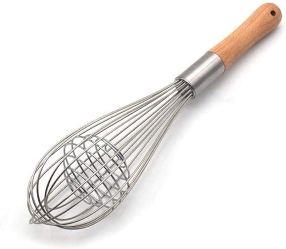 zaizai Batidor De Acero Inoxidable - Mango De Madera - Batidor De Huevos Manual - Utensilios De Cocina para Mezclar, Batir Y Revolver